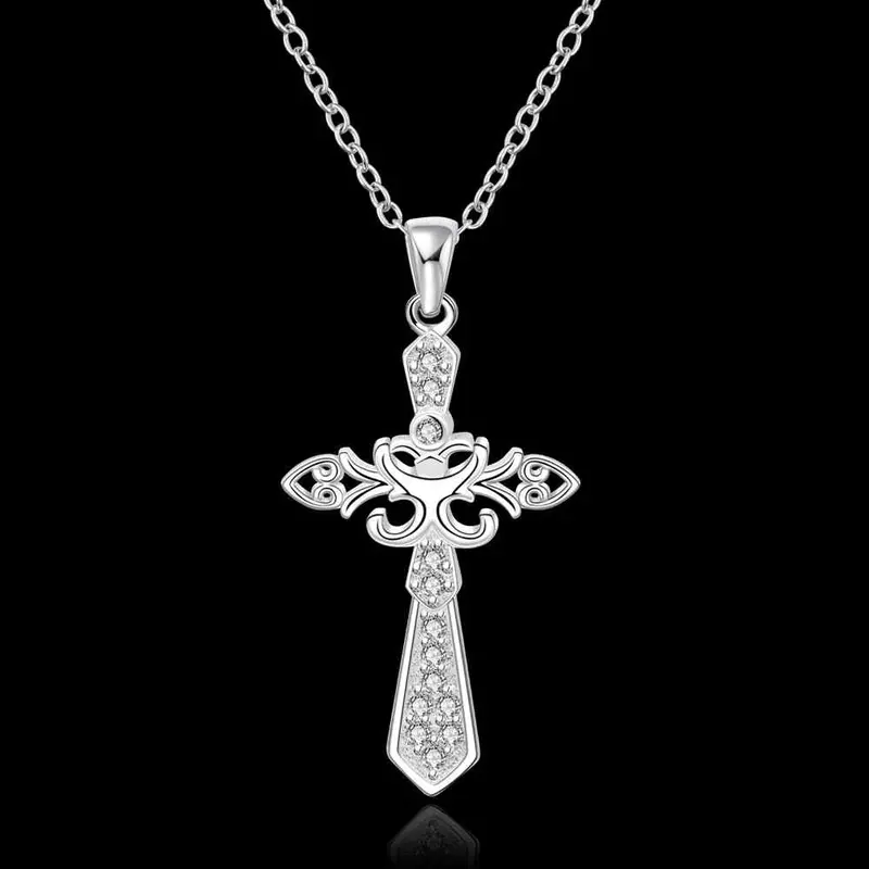 Silver Plated Chain Cross 2 Way Necklaces Pendants Men Jewelry 565 2