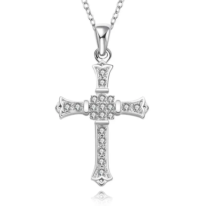 Silver Plated Chain Cross Class White Necklaces Pendants Men Jewelry 633 1