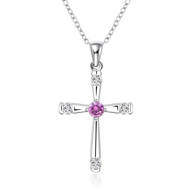 Silver Plated Chain Cross Purple Stone Necklaces Pendants Men Jewelry 656 1
