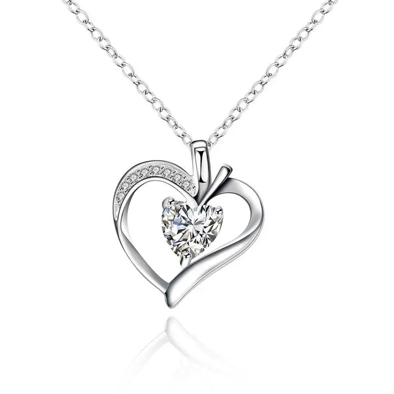 Silver Plated Chain Crystal Heart Pendant Necklaces Pendants Men Jewelry 329 1