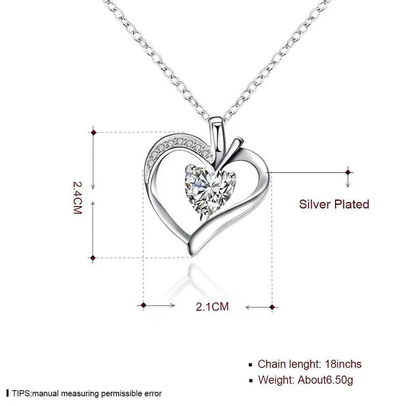 Silver Plated Chain Crystal Heart Pendant Necklaces Pendants Men Jewelry 329 2