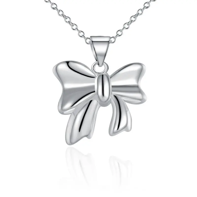 Silver Plated Chain Cute Bow Necklaces Pendants Men Jewelry 619 1
