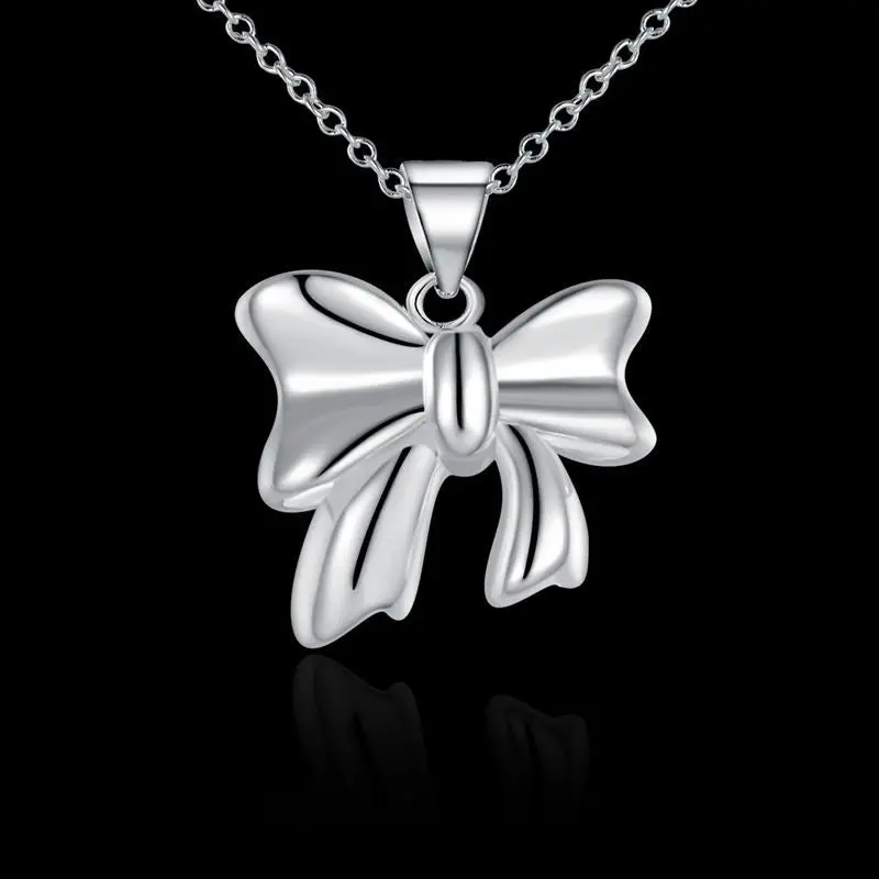Silver Plated Chain Cute Bow Necklaces Pendants Men Jewelry 619 2