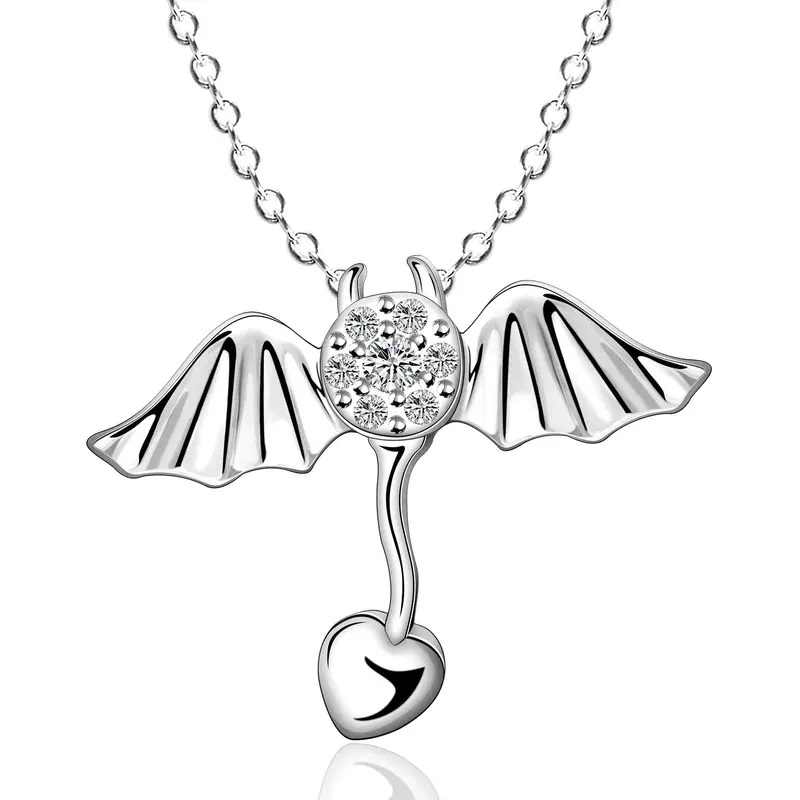 Silver Plated Chain Drip Heart Wing Necklaces Pendants Men Jewelry 686 1