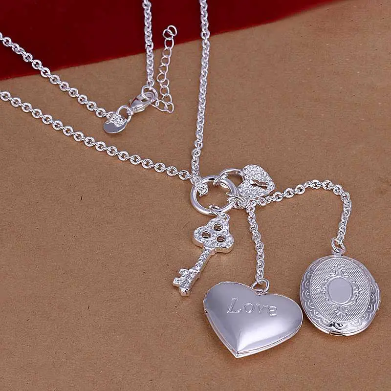 Silver Plated Chain Dual Frame Necklaces Pendants Men Jewelry   7 1