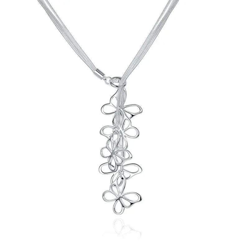 Silver Plated Chain Five Butterfly Necklaces Pendants Men Jewelry  99 1