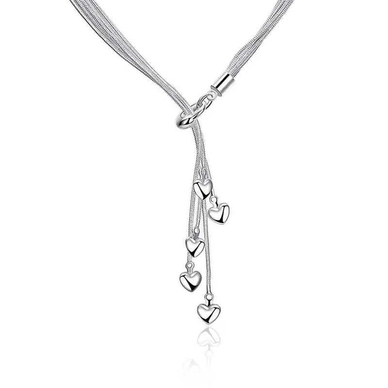 Silver Plated Chain Five Heart Lines Necklaces Pendants Men Jewelry  92 1