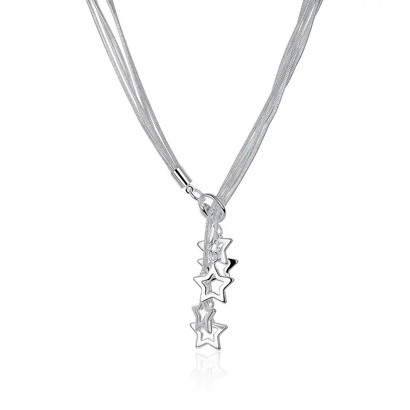 Silver Plated Chain Five-Pointed Star Necklaces Pendants Men Jewelry 152 1