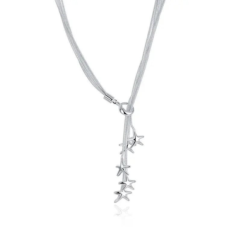 Silver Plated Chain Five Star Lines Necklaces Pendants Men Jewelry  91 1