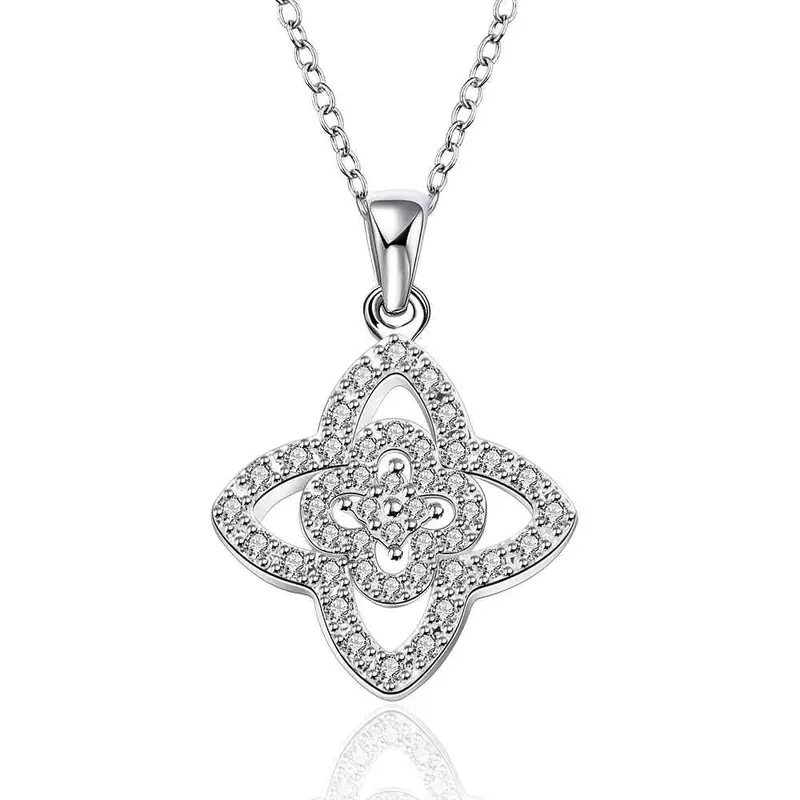 Silver Plated Chain Flower Necklaces Pendants Men Jewelry 673 1
