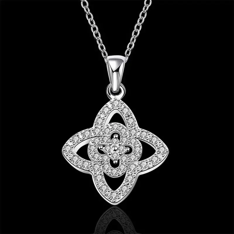 Silver Plated Chain Flower Necklaces Pendants Men Jewelry 673 2