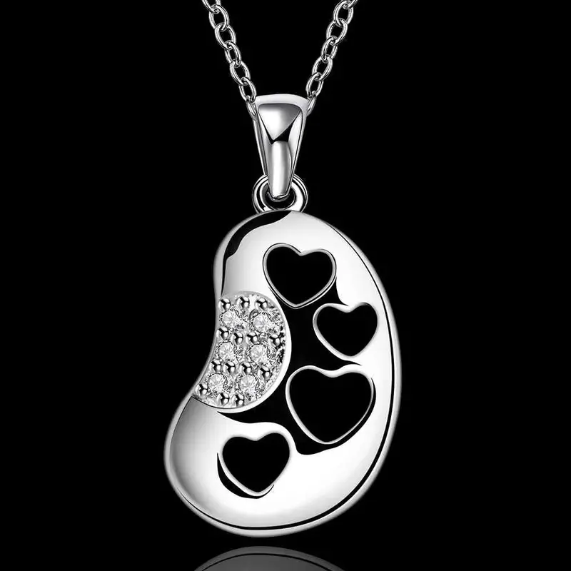 Silver Plated Chain Four Heart In Foot Necklaces Pendants Men Jewelry 672 2