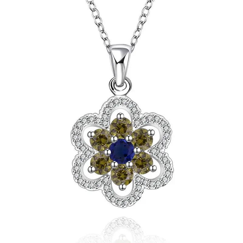 Silver Plated Chain Gree And Blue Stone Necklaces Pendants Men Jewelry 557 1
