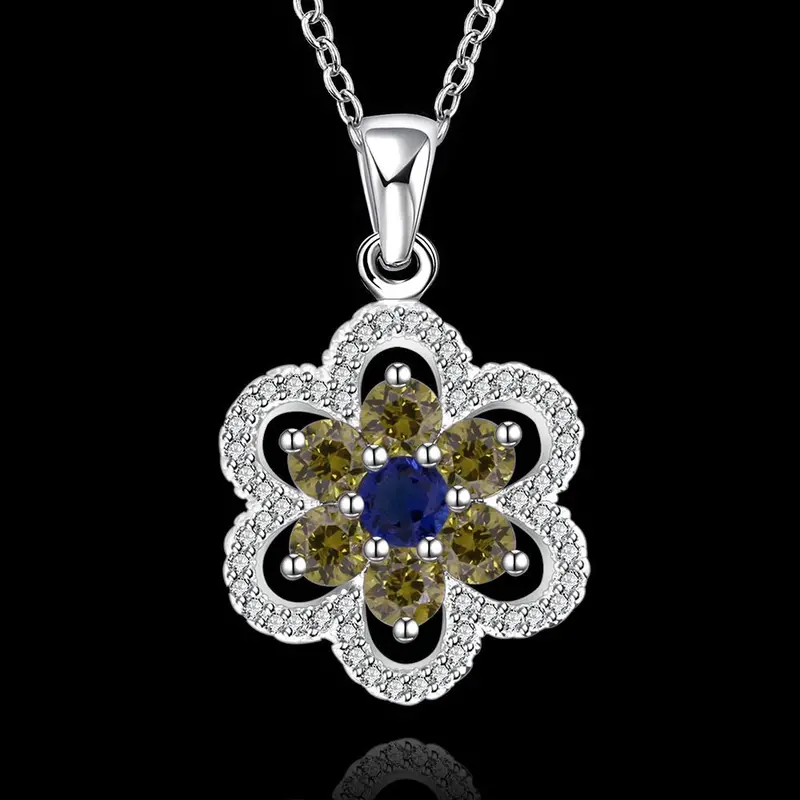 Silver Plated Chain Gree And Blue Stone Necklaces Pendants Men Jewelry 557 2