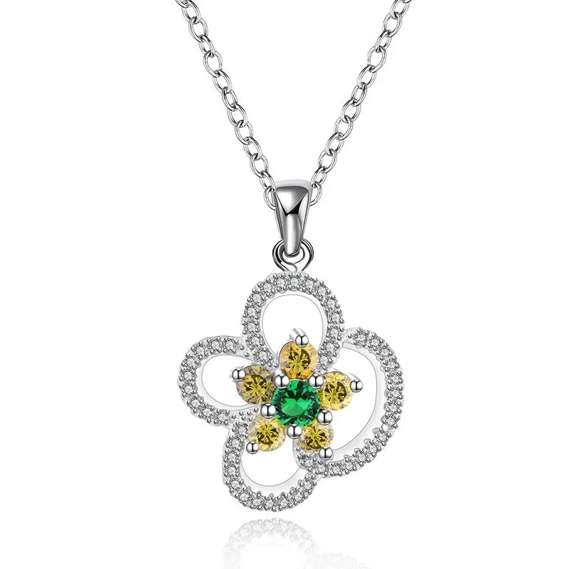 Silver Plated Chain Green Flower Necklaces Pendants Men Jewelry 559 1
