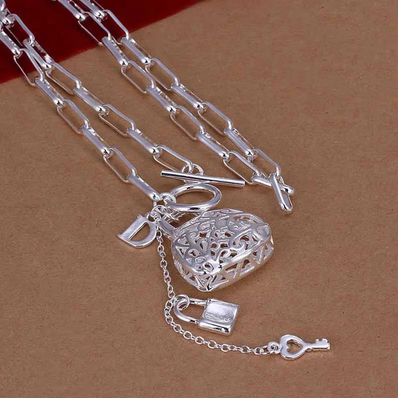 Silver Plated Chain Hanging Bags Checkered Necklaces Pendants Men Jewelry 44 2