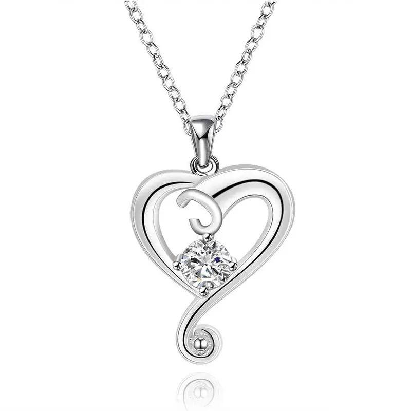 Silver Plated Chain Heart White Stone Necklaces Pendants Men Jewelry 6 3 1
