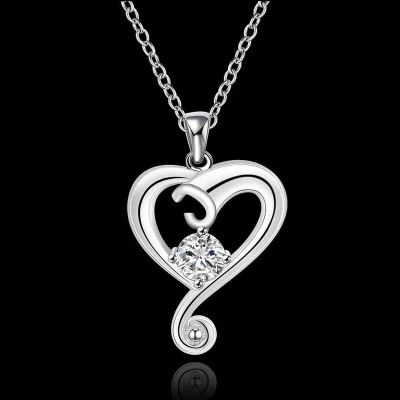 Silver Plated Chain Heart White Stone Necklaces Pendants Men Jewelry 6 3 2