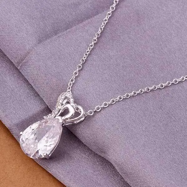 Silver Plated Chain Inlaid Stone Waterdrop Necklaces Pendants Men Jewelry 328 1