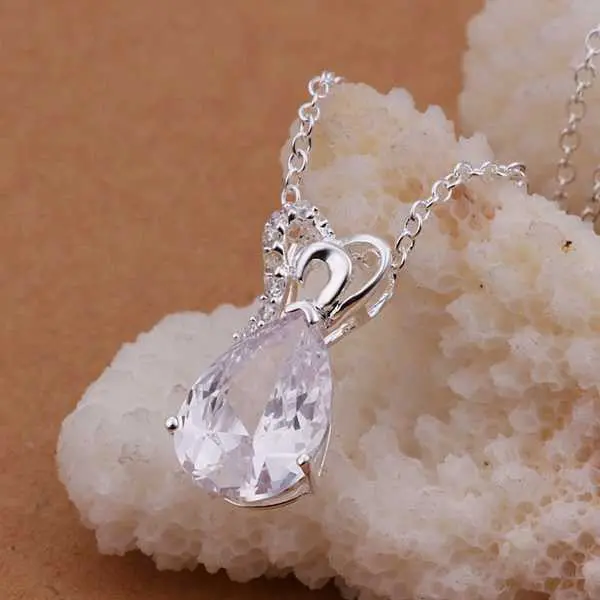 Silver Plated Chain Inlaid Stone Waterdrop Necklaces Pendants Men Jewelry 328 2