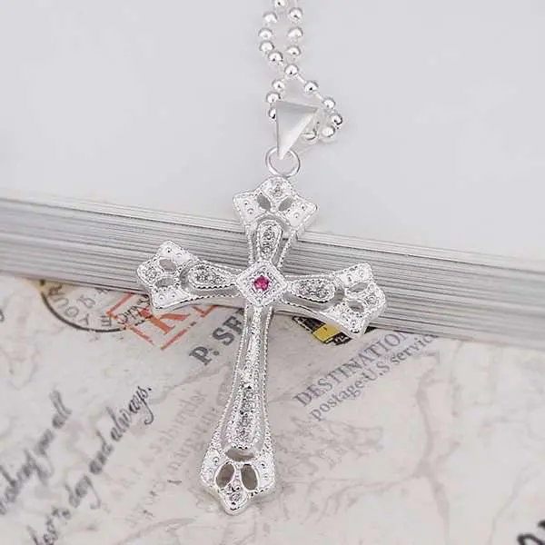 Silver Plated Chain Insets Cross Pendant Necklaces Pendants Men Jewelry 396 1