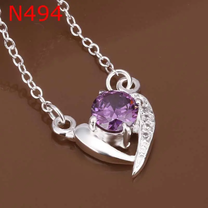 Silver Plated Chain Insets Crystal Heart Necklaces Pendants Men Jewelry 494 1