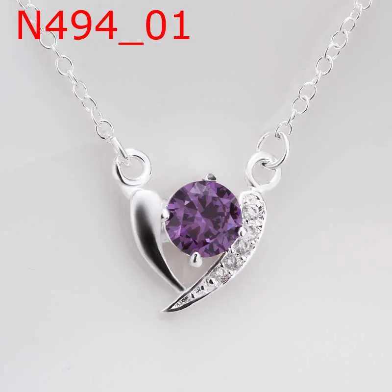 Silver Plated Chain Insets Crystal Heart Necklaces Pendants Men Jewelry 494 2