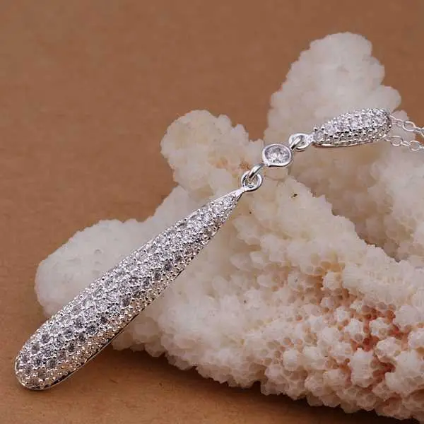 Silver Plated Chain Insets Droplets Column Necklaces Pendants Men Jewelry 358 2