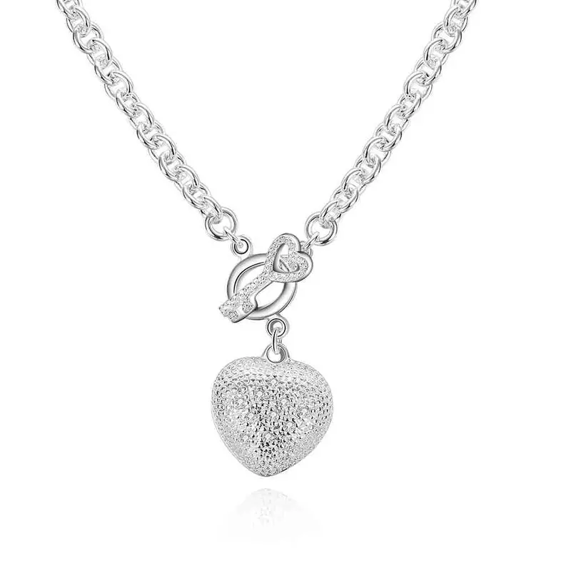 Silver Plated Chain Key To Inset Heart Necklaces Pendants Men Jewelry  22 1