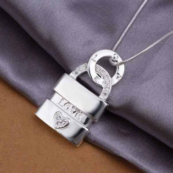 Silver Plated Chain Love Lock Necklaces Pendants Men Jewelry 352 1