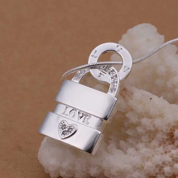 Silver Plated Chain Love Lock Necklaces Pendants Men Jewelry 352 2