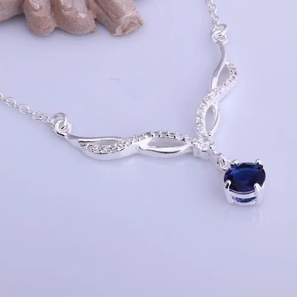 Silver Plated Chain Mouth Blue Stone Necklaces Pendants Men Jewelry 534 1