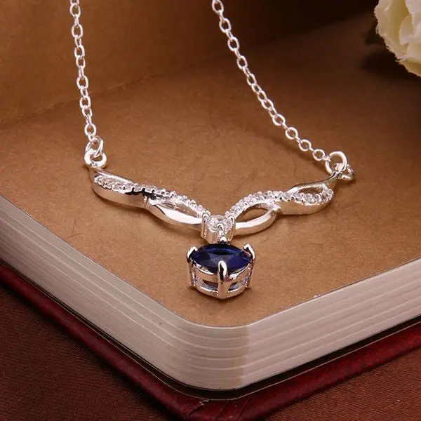 Silver Plated Chain Mouth Blue Stone Necklaces Pendants Men Jewelry 534 2