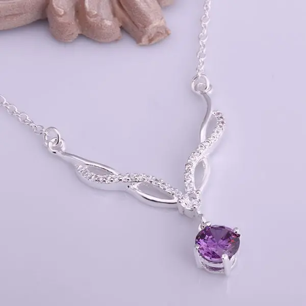 Silver Plated Chain Mouth Purple Stone Necklaces Pendants Men Jewelry 532 1