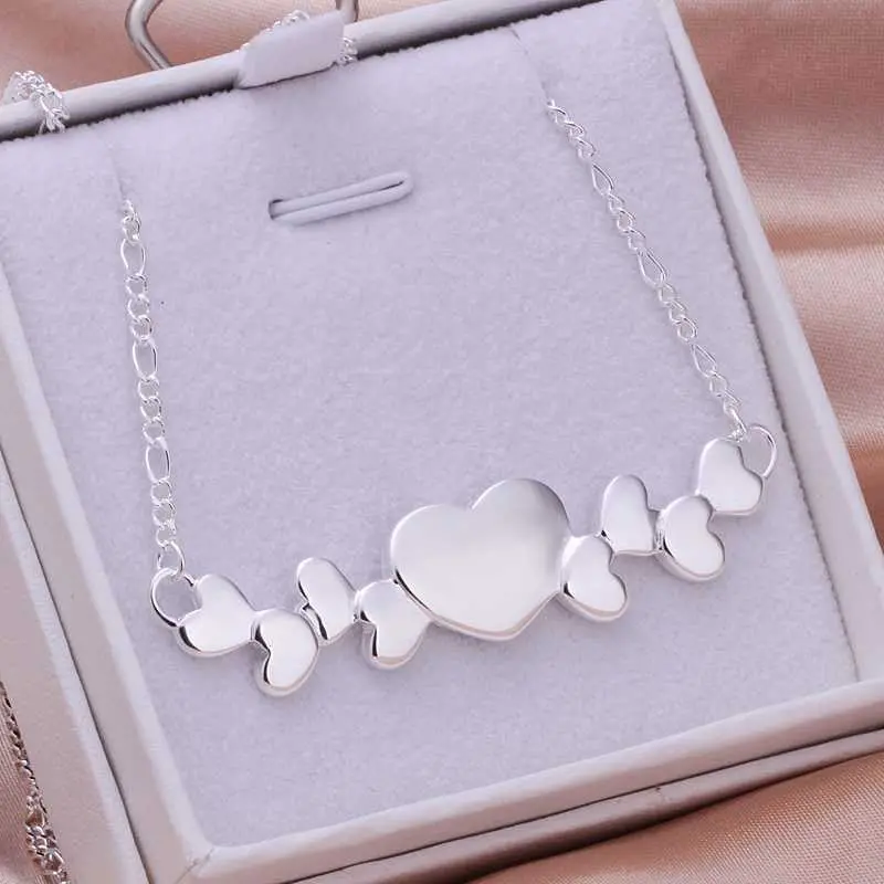 Silver Plated Chain Multi Hearts Necklaces Pendants Men Jewelry 275 1