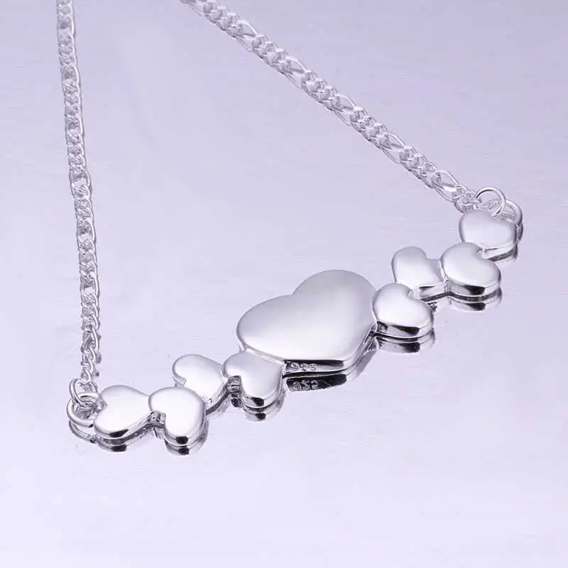 Silver Plated Chain Multi Hearts Necklaces Pendants Men Jewelry 275 2
