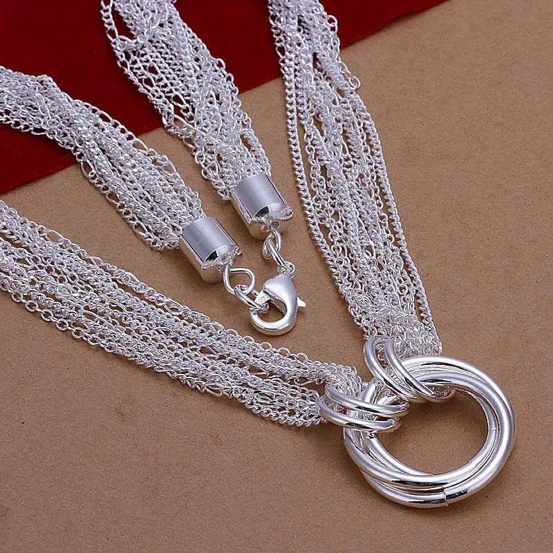 Silver Plated Chain Multi-Line 3 Circle Necklaces Pendants Men Jewelry 264 1