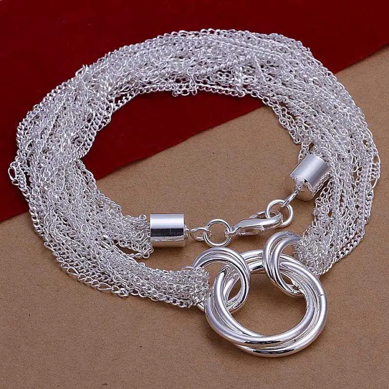 Silver Plated Chain Multi-Line 3 Circle Necklaces Pendants Men Jewelry 264 2