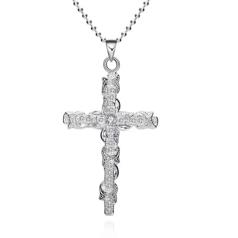 Silver Plated Chain Odd-Shaped Insets Cross Necklaces Pendants Men Jewelry 359 1