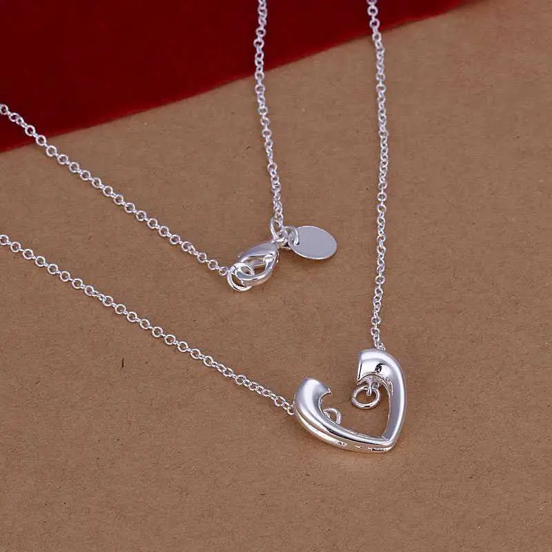 Silver Plated Chain Opened Heart Necklaces Pendants Men Jewelry 116 1