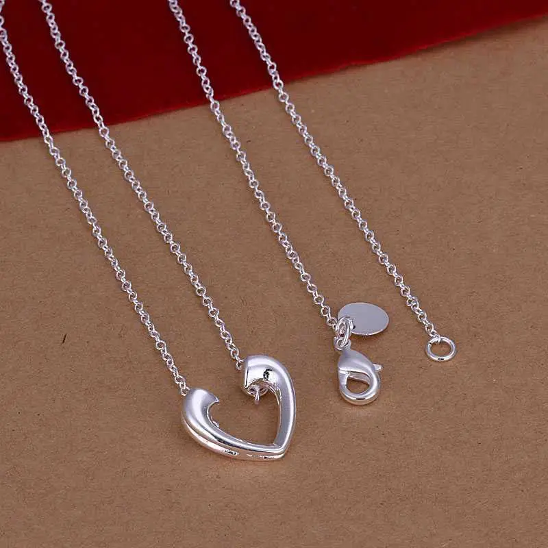 Silver Plated Chain Opened Heart Necklaces Pendants Men Jewelry 116 2