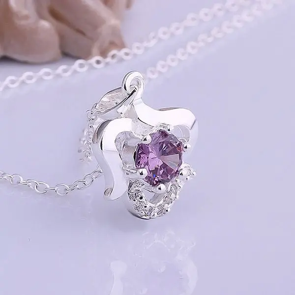 Silver Plated Chain Purple Stone Apple Necklaces Pendants Men Jewelry 517 1