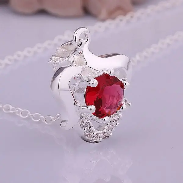 Silver Plated Chain Red Stone Apple Necklaces Pendants Men Jewelry 518 1
