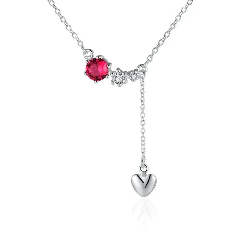 Silver Plated Chain Red Stone Drop Heart Necklaces Pendants Men Jewelry 522 1