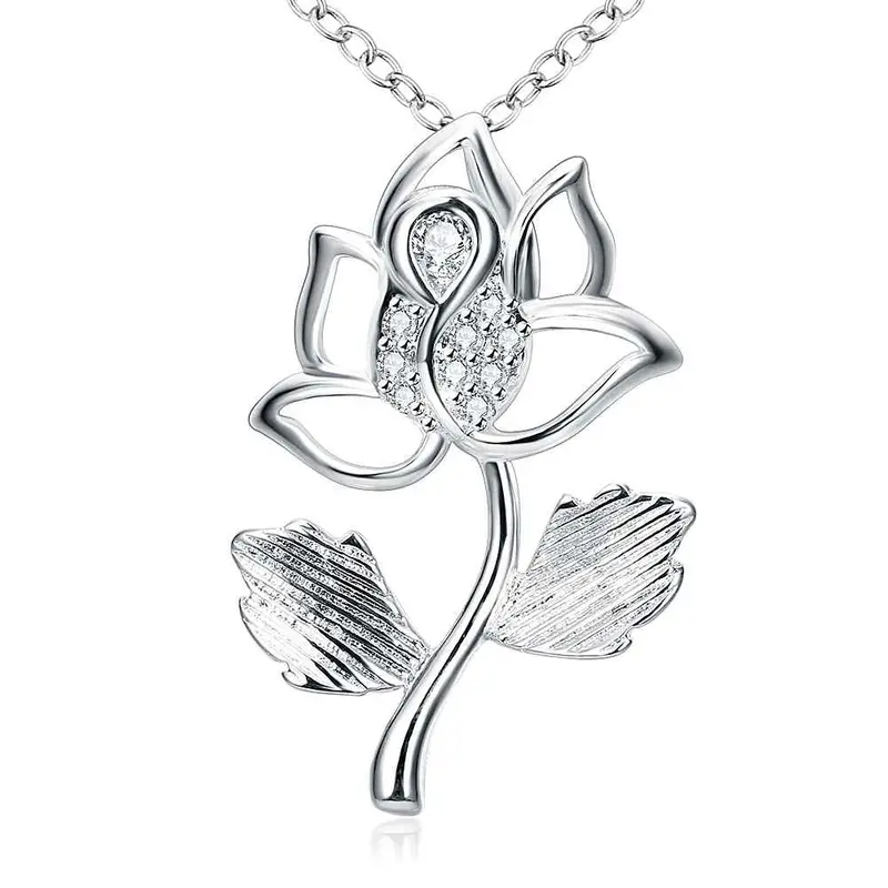 Silver Plated Chain Rose Flower Pendant Necklaces Pendants Men Jewelry 293 1