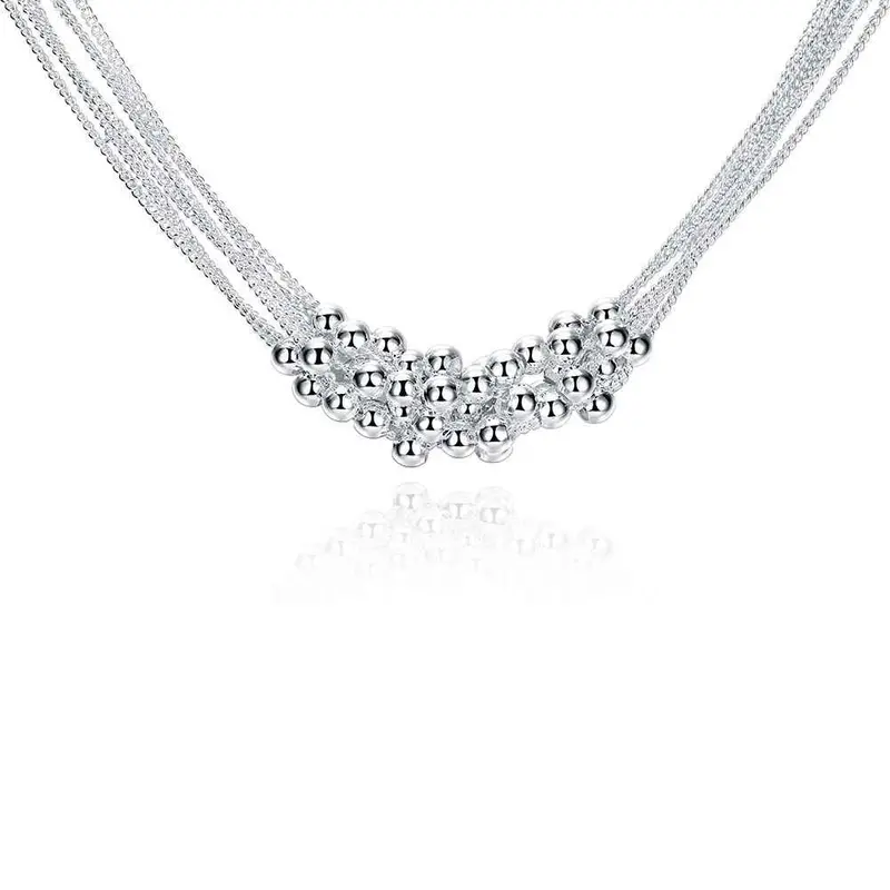 Silver Plated Chain Six Line Gloss Bead Necklaces Pendants Men Jewelry   2 1