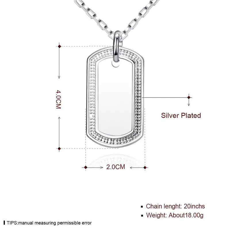 Silver Plated Chain Small Nameplate Pendant Necklaces Pendants Men Jewelry 272 2