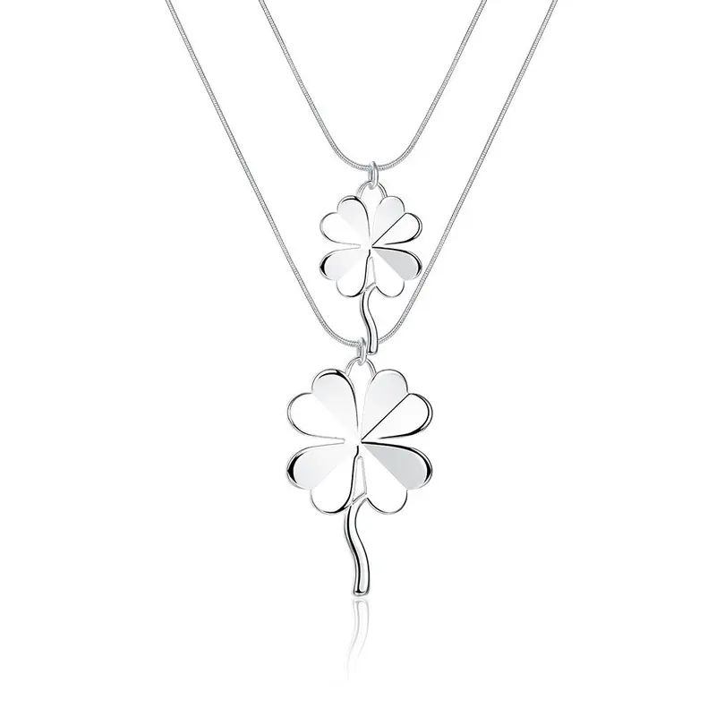Silver Plated Chain Snake Double Clover Necklaces Pendants Men Jewelry 218 1