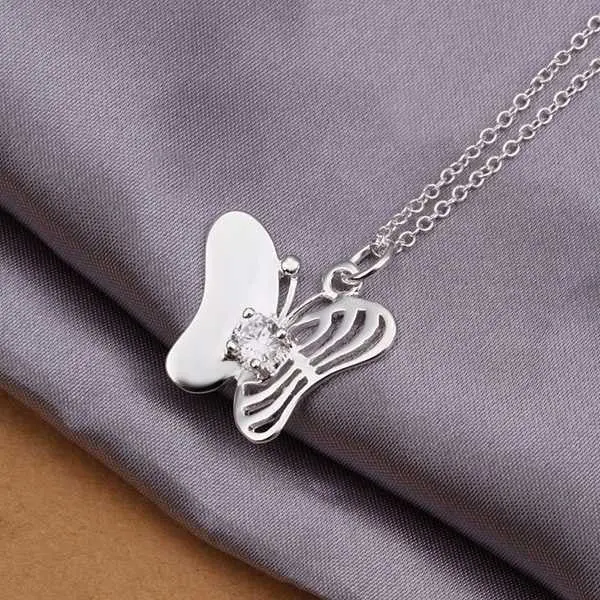 Silver Plated Chain Solitaire Butterfly Necklaces Pendants Men Jewelry 354 1