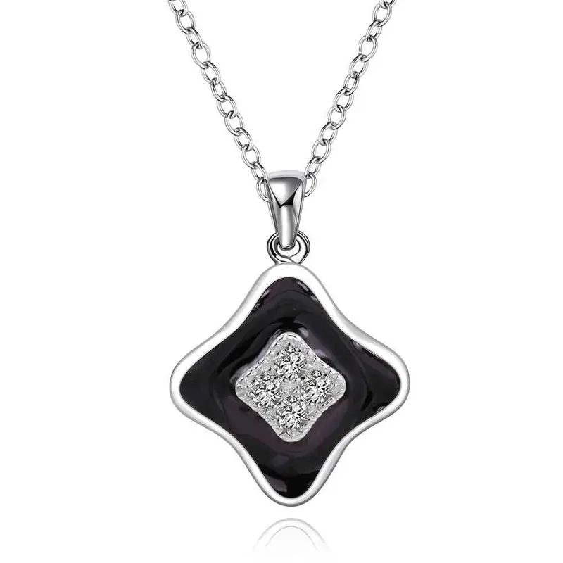 Silver Plated Chain Square Black Face Necklaces Pendants Men Jewelry 6 7 1